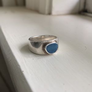 Sterling and Opal 'Slice' Ring -  Sz 6